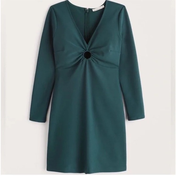 NWT Abercrombie & Fitch Hunter Green Long Sleeve O-Ring Stretch Mini Dress XSP - Picture 5 of 9